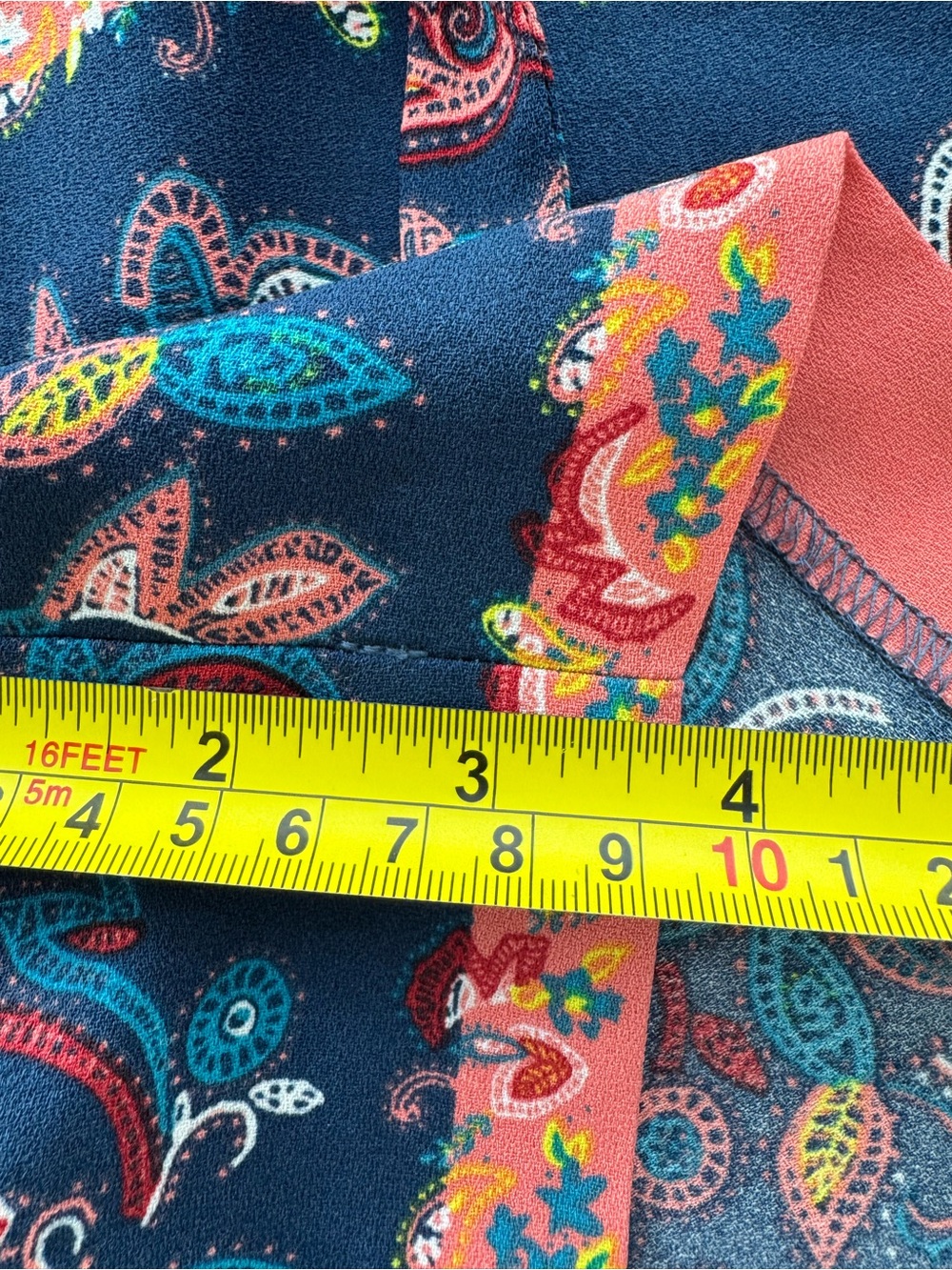 LOFT Paisley Print Tie Waist Shorts Navy Coral Size 0 Boho Summer - Picture 9 of 10